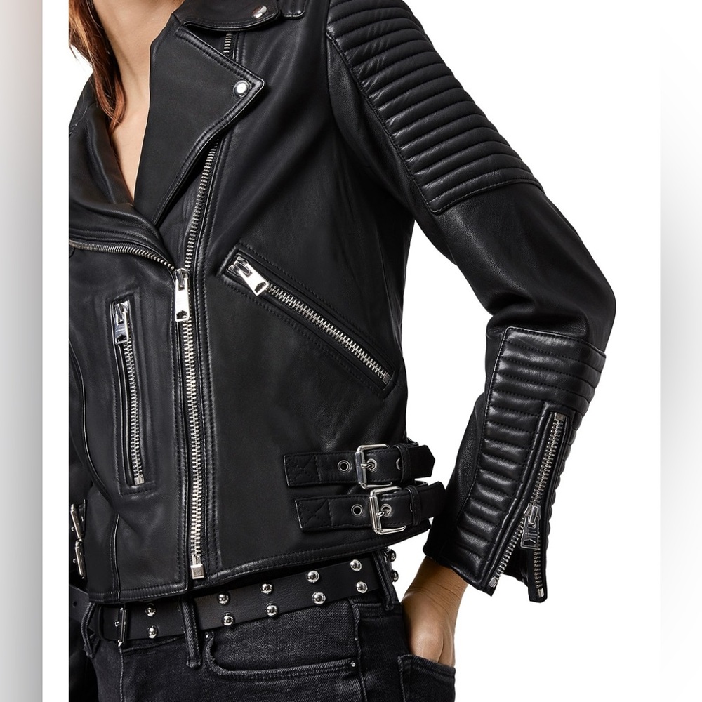 NEW AllSaints Estella Leather Biker Jacket Size 0 - Picture 3 of 11